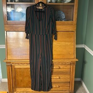 Wild Fable Striped Green Black Orange Jumpsuit